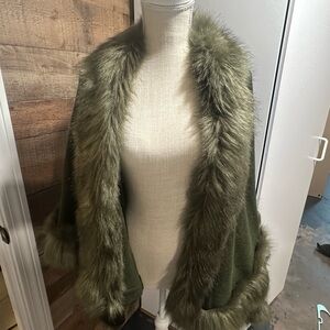 Olive Green fur lined cape